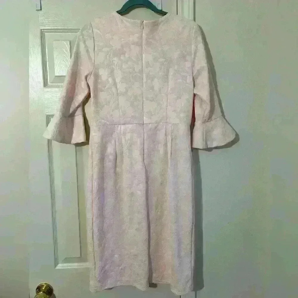 Shelby and Palmer light pink midi dress with 3/4 bell sleeves - Picture 3 of 6